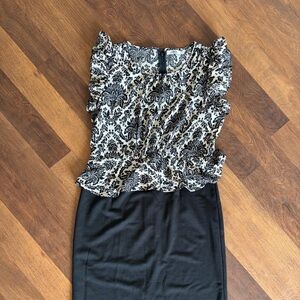 Black Pencil Skirt with Black & White Floral Top, 1 PC Dress